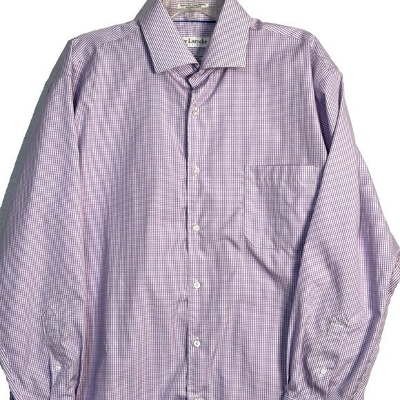 Guy Laroche Paris Mens Long Sleeve Shirt Size 18 34/35 Lilac Gingham Non Iron - Picture 2 of 10